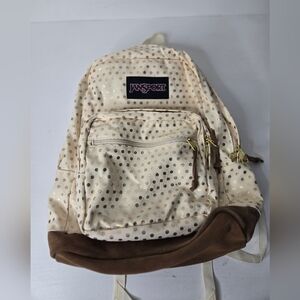 JanSport Beige and Gold Polka Dot Backpack
